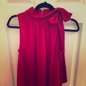 Sleeveless, High Neck Red Shirt with Bow